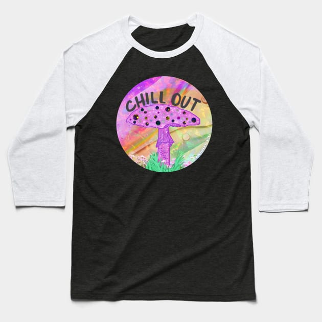 Chill Out Mushroom with Gems and Sequins Baseball T-Shirt by DaydreamerAlley